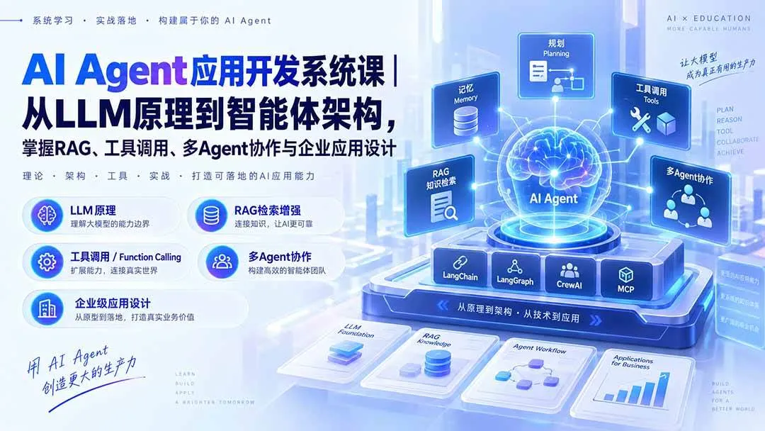 （20564期）AI Agent应用开发系统课-179节｜从LLM原理到智能体架构，掌握RAG、工具调用、多Agent协作与企业应用设计-梦帆创业网