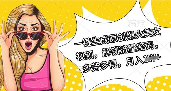 一键生成原创爆火美女视频，解锁流量密码，多劳多得，月入过W-梦帆创业网