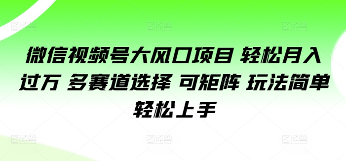 微信视频号大风口项目 轻松月入过万 多赛道选择 可矩阵 玩法简单轻松上手-梦帆创业网