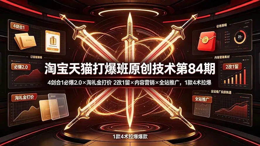 （19428期） 淘宝天猫打爆班原创技术第84期：4剑合1必爆2.0×淘礼金打价×2改1留×内容营销×全站推广，1款4术拉爆-梦帆创业网