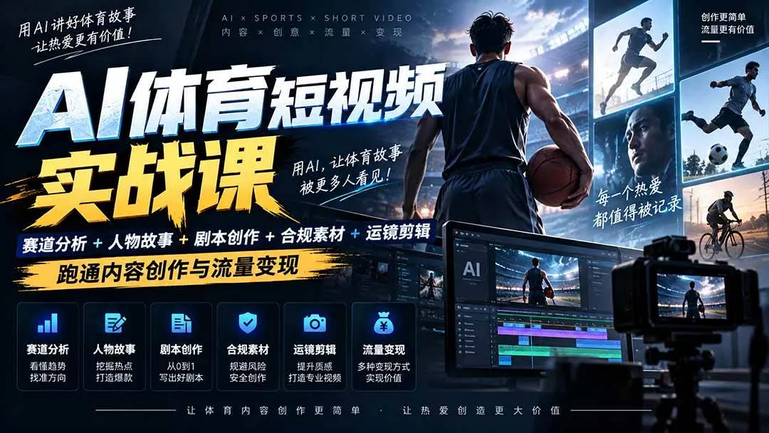 （20515期）AI体育短视频赛道顶级玩法｜赛道分析+人物故事+剧本创作+版权处理+运镜剪辑，跑通流量变现-日赚1K+-梦帆创业网