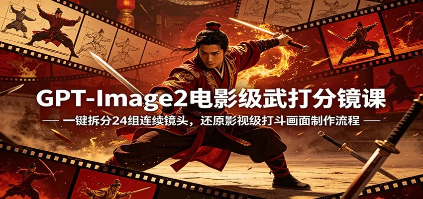 GPT-Image2电影级武打分镜课：一键拆分24组连续镜头，还原影视级打斗画面制作流程-梦帆创业网