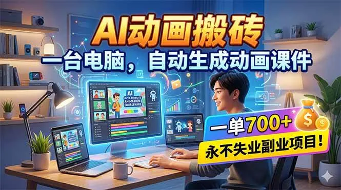 （18239期）AI动画搬砖，一台电脑，自动生成动画课件，一单800+ 永不失业副业项目！-梦帆创业网