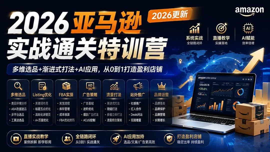 （20747期）2026亚马逊实战通关特训营-更新1001，多维选品+渐进式打法+AI应用，从0到1打造盈利店铺-梦帆创业网