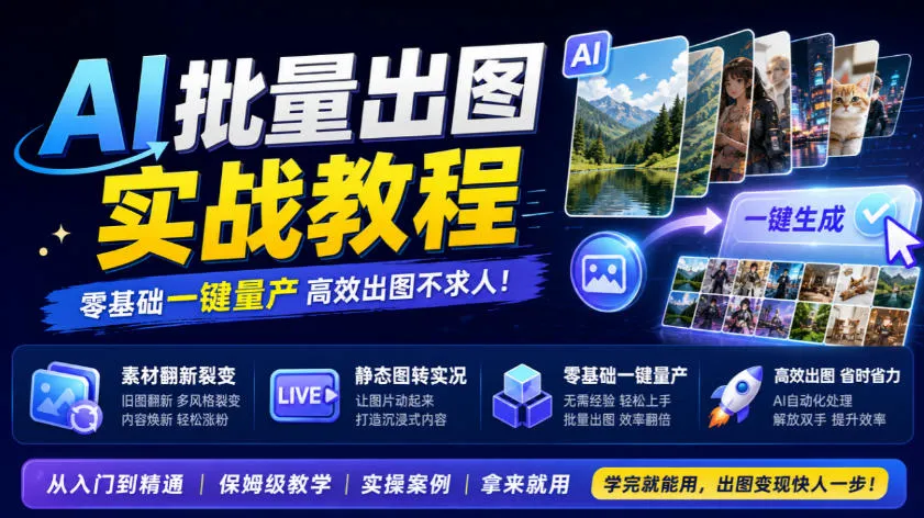 AI批量出图实战教程，素材翻新裂变，静态图转实况，零基础一键量产-梦帆创业网