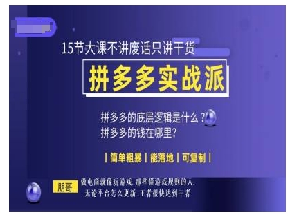 朋哥电商(拼多多实战派)，15节大课不讲废话只讲干货，简单粗暴 能落地 可复制-梦帆创业网