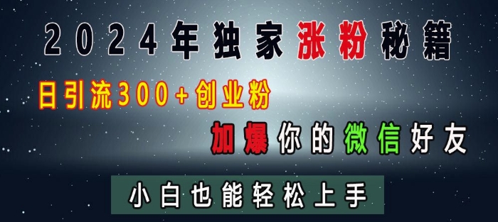 2024年独家涨粉秘籍，日引流300+创业粉，加爆你的微信好友，小白也能轻松上手-梦帆创业网