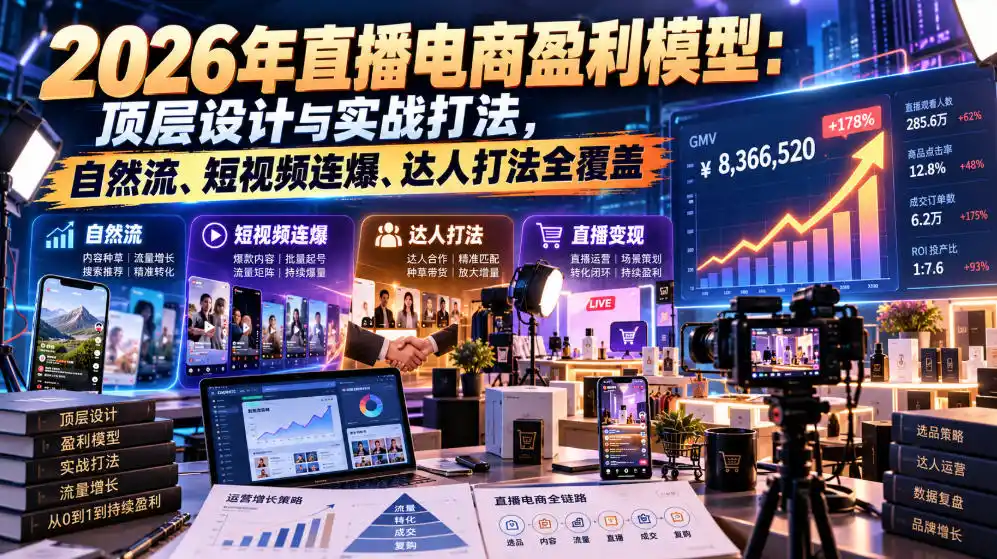 2026年直播电商盈利模型：顶层设计与实战打法，自然流、短视频连爆、达人打法全覆盖-梦帆创业网