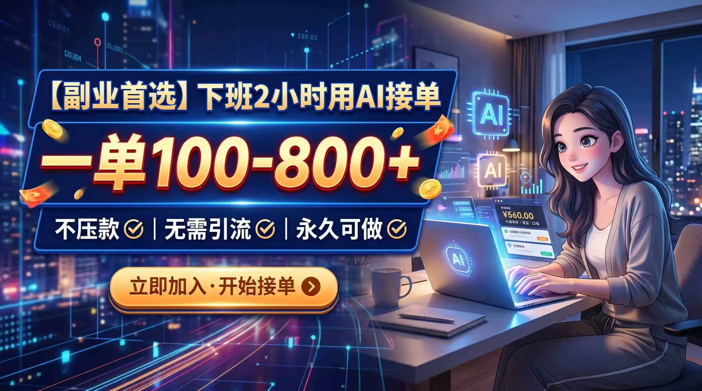 （20243期）下班2小时用AI接单，一单100-800+，不压款，无需引流，永久可做-梦帆创业网