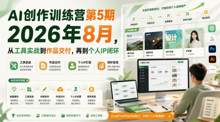 AI创作训练营第5期2026年8月，从工具实战到作品交付，再到个人IP闭环-梦帆创业网