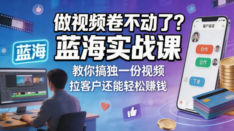 做视频卷不动了？蓝海实战课教你搞独一份视频，拉客户还能轻松賺钱！【原创双语字幕】-梦帆创业网