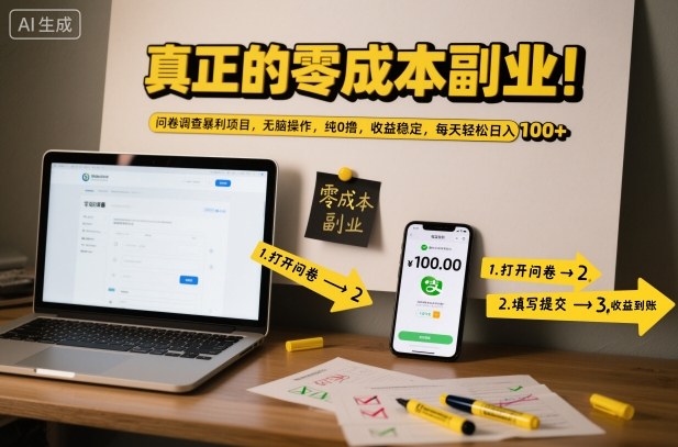 真正的零成本副业！问卷调查暴利项目，无脑操作，纯0撸，收益稳定，每天轻松日入100+【揭秘】-梦帆创业网