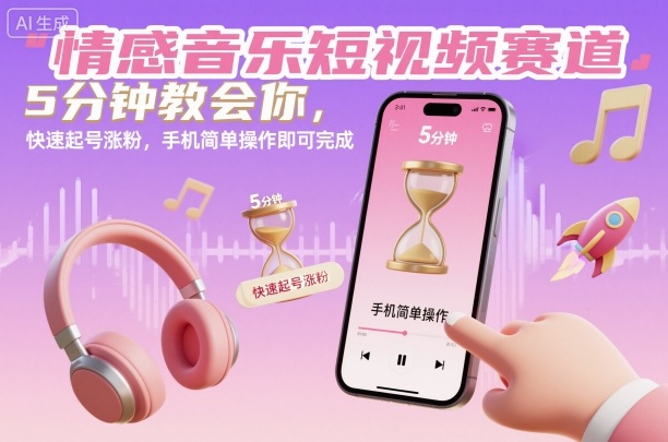情感音乐短视频赛道，5分钟教会你，快速起号涨粉，手机简单操作即可完成-梦帆创业网