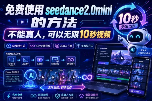 免费使用seedance2.0mini的方法，不能真人，可以无限10秒视频，9图+3音频参考-梦帆创业网