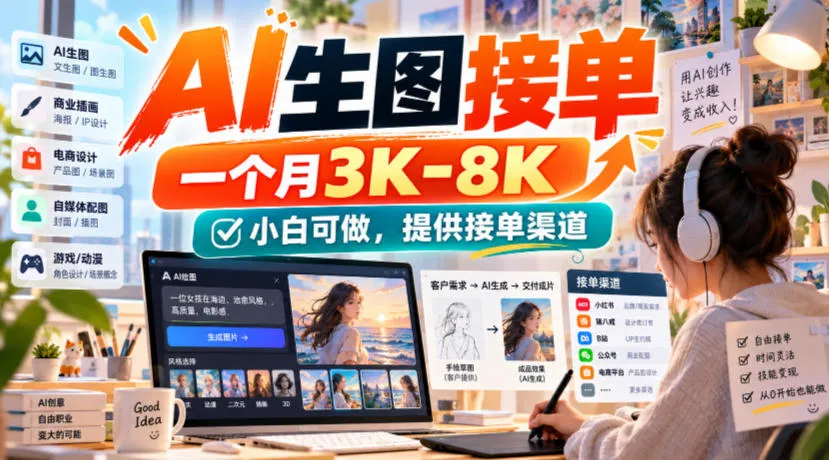 AI生图接单，一个月3K-8K，小白可做，提供接单渠道-梦帆创业网