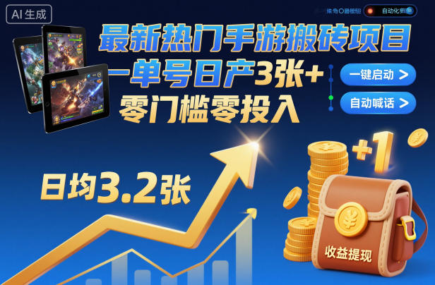 最新热门手游搬砖项目，一键自动化挂G，单号日产3张+，零门槛零投入【揭秘】-梦帆创业网