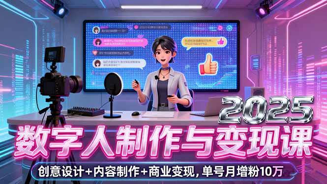 （16032期）2025数字人制作与变现课，创意设计+内容制作+商业变现，单号月增粉10万+-梦帆创业网