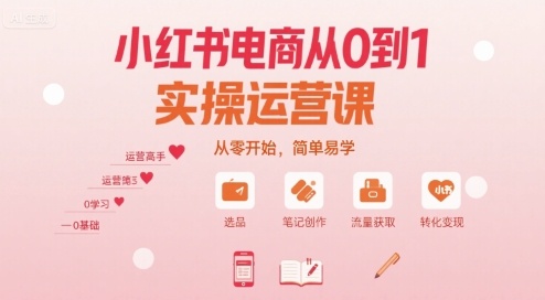小红书电商从0到1实操运营课，从零开始，简单易学-梦帆创业网