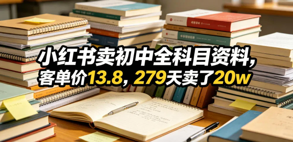 小红书卖初中全科目资料,客单价13.8,279天卖了20w 小红书卖初中全科目资料,客单价13.8,279天卖了20w