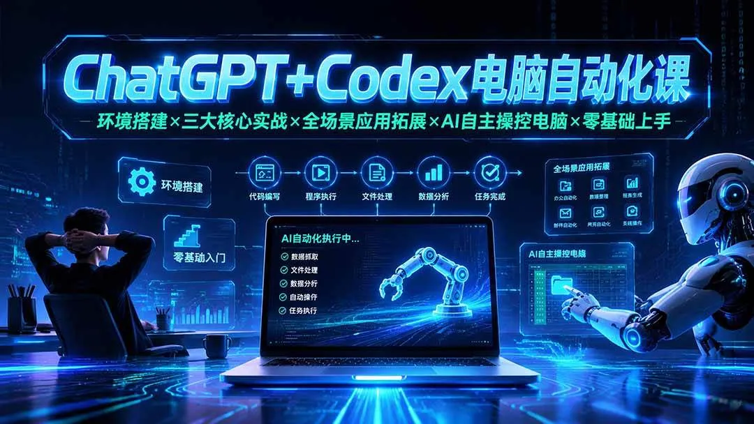 (19583期)ChatGPT+Codex电脑自动化课:环境搭建×三大核心实战×全场景应用拓展×AI自主操控电脑×零基础上手 (19583期)ChatGPT+Codex电脑自动化课:环境搭建×三大核心实战×全场景应用拓展×AI自主操控电脑×零基础上手