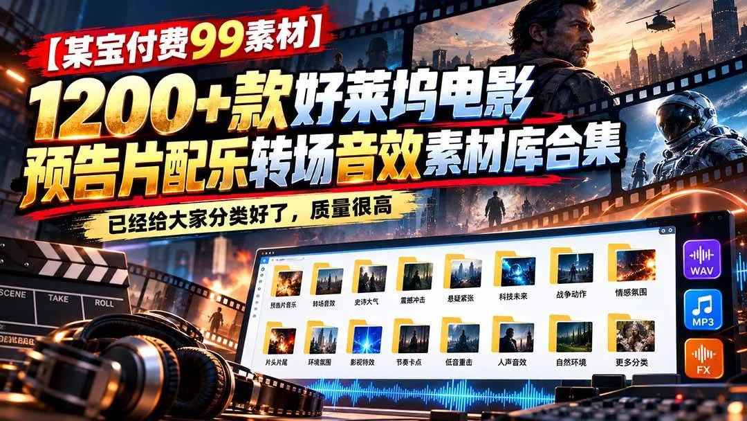 （20797期）【某宝付费99素材】1200+款好莱坞电影预告片配乐转场音效素材库合集-梦帆创业网